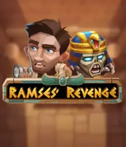 Uncover the mysterious world of the Ramses' Revenge game by Relax Gaming, featuring a surprised explorer and a terrifying mummy set against an Egyptian tomb backdrop. This image captures the drama of Egyptian archaeology, ideal for those interested in historical adventures, delivering a captivating gaming experience. 